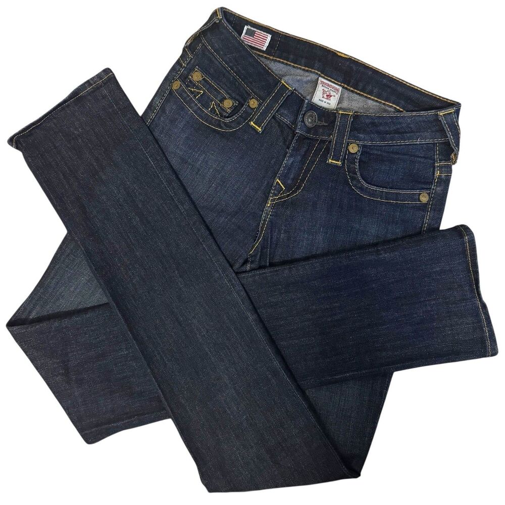 True Religion Jeans Women’s Avery Low Rise Straight Leg Sz 24 Dark Wash Stretch